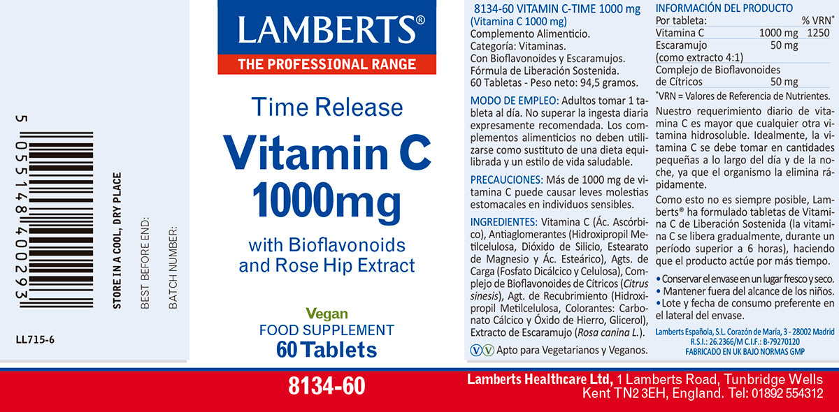 Vitamina C 1000mg. Liberación Sostenida 60 tabletas