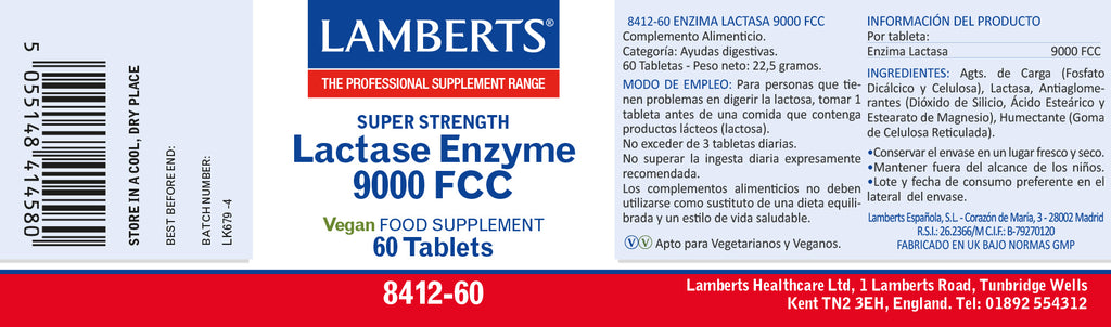 Lactasa 9000 FCC. Enzima Digestiva en tabletas