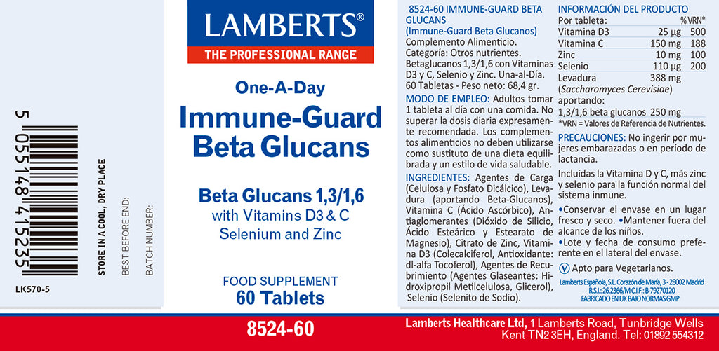 Immune-Guard Beta Glucanos con Vitaminas D3, C más Selenio y Zinc