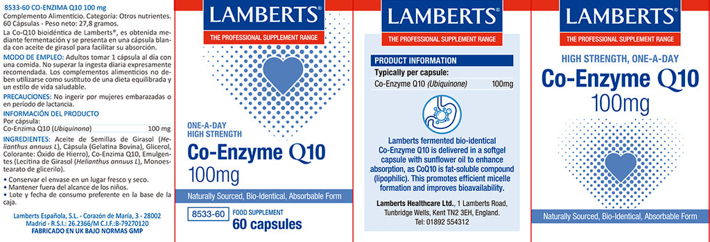 Co-Enzima Q10 100mg, Ubiquinona, con 60 cápsulas