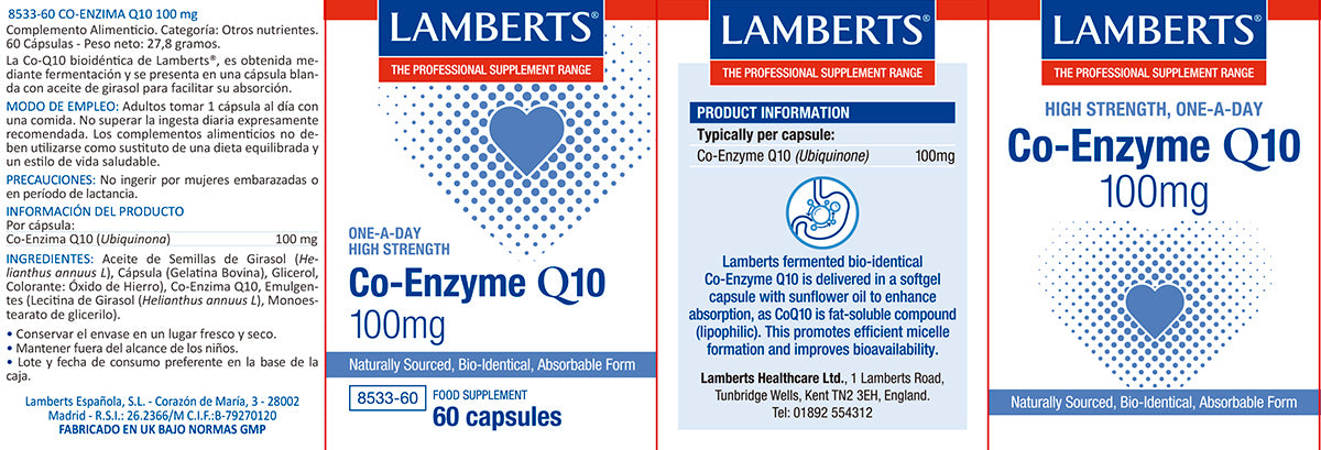 Co-Enzima Q10 100mg, Ubiquinona, con 60 cápsulas
