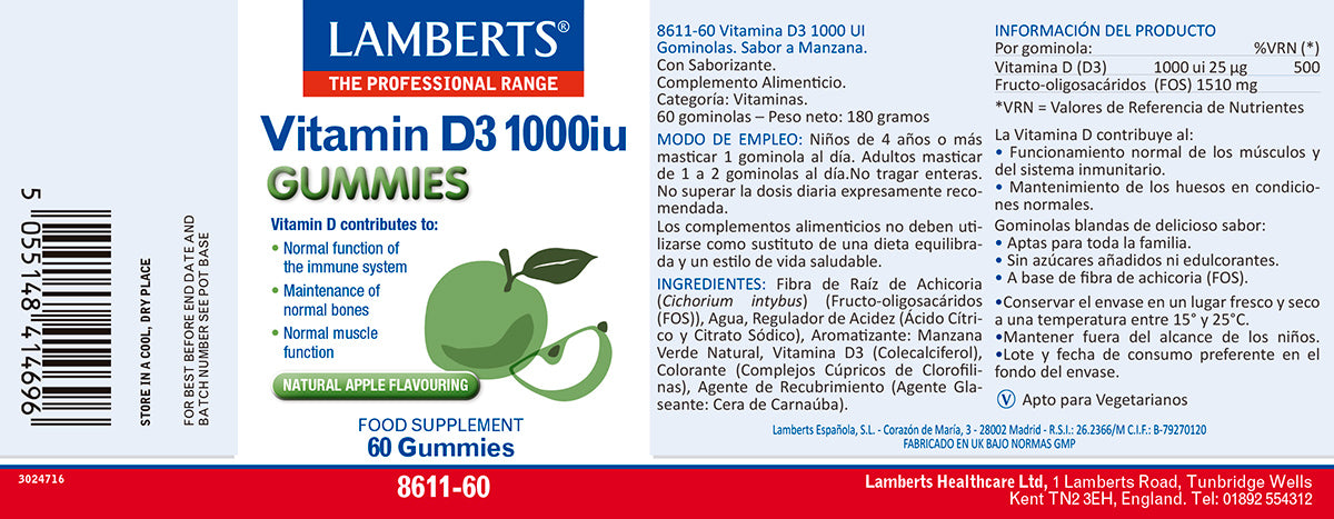 Vitamina D3 1000UI. Gominolas
