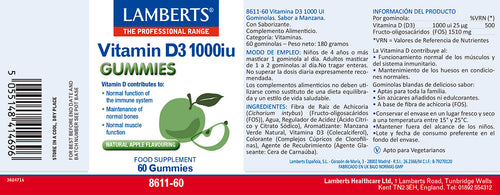 Vitamina D3 1000UI. Gominolas