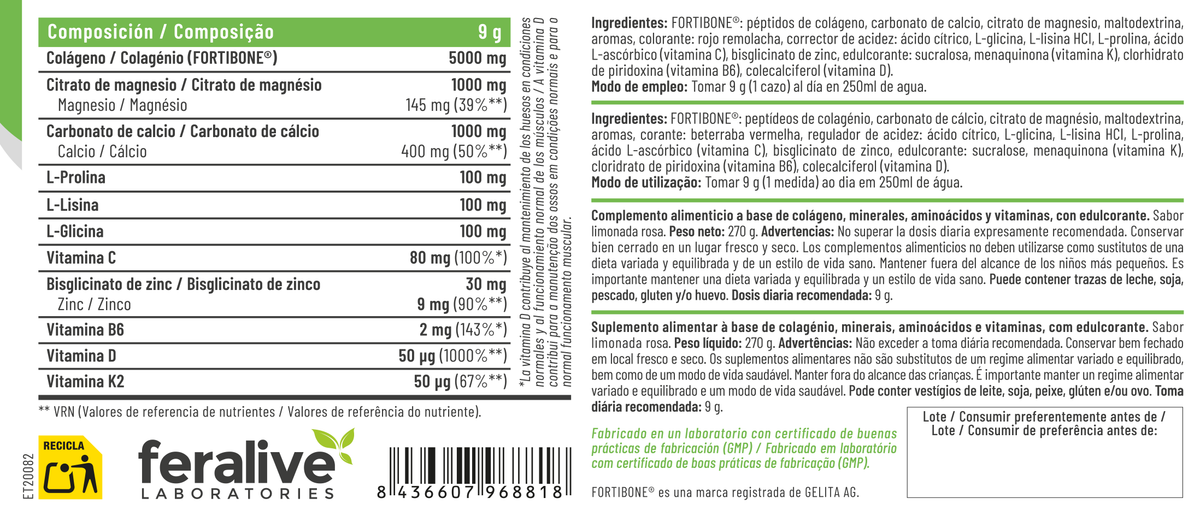COLABONE HUESOS 270 GR.- LIMONADA ROSA. FERALIVE