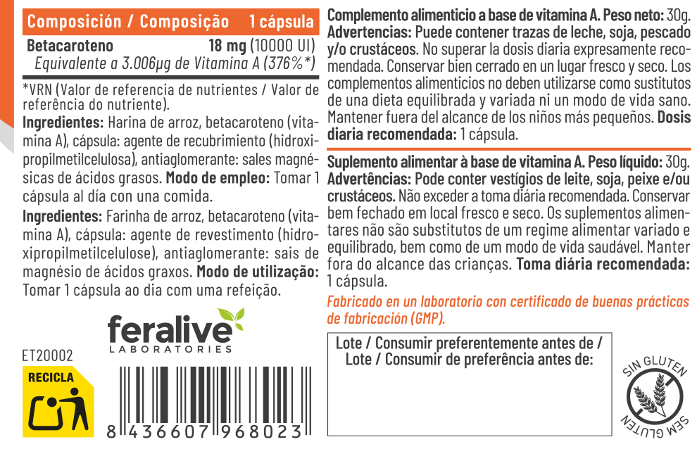 BETACAROTENO 10.000UI 60CAP- FERALIVE