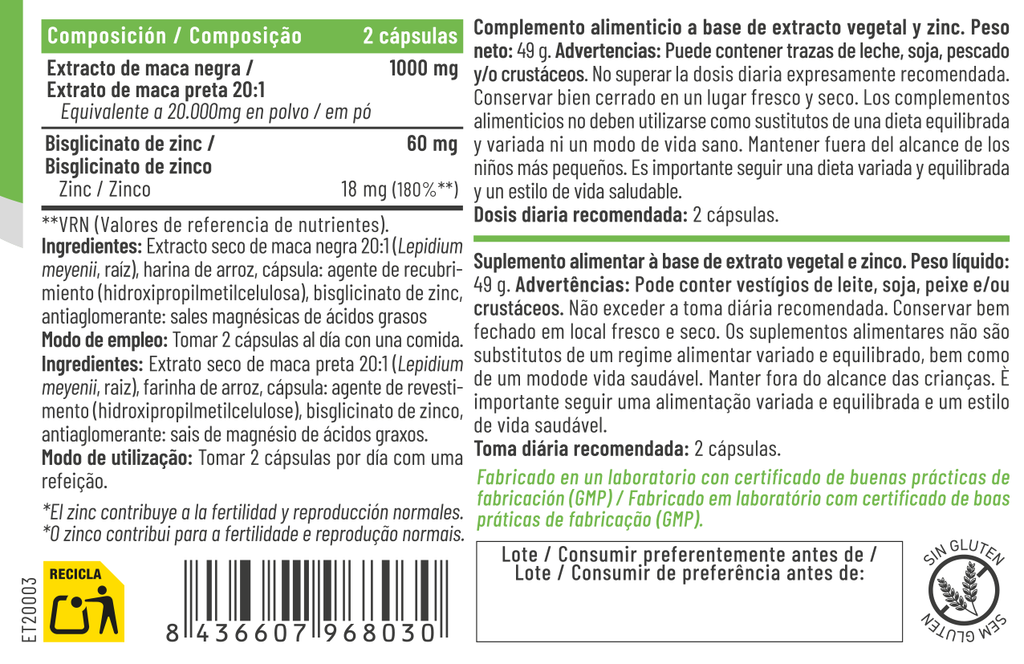 MACA NEGRA + ZINC 60CAP.- FERALIVE