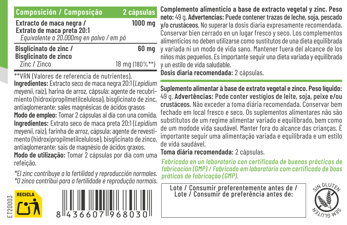 MACA NEGRA + ZINC 60CAP.- FERALIVE