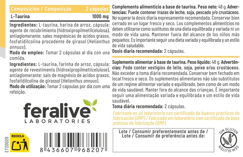 TAURINA LIPOSOMADA 60 CAP.- FERALIVE