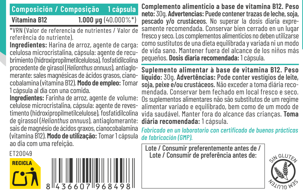 VITA B12 LIPOSOMADA 1000UG 60CAP.- FERALIVE
