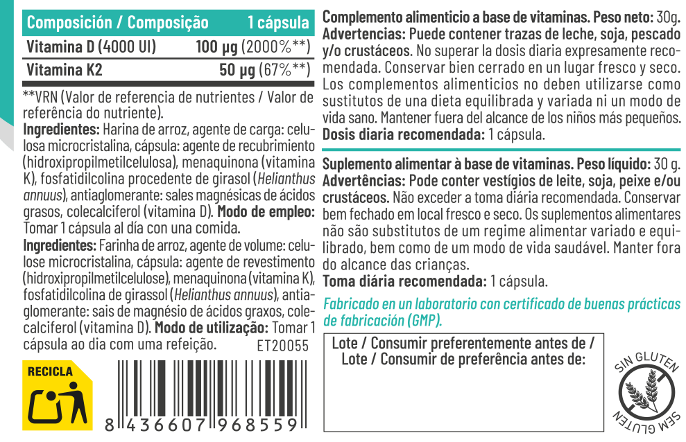 VITAMINA D3+K2 60CAP.- FERALIVE