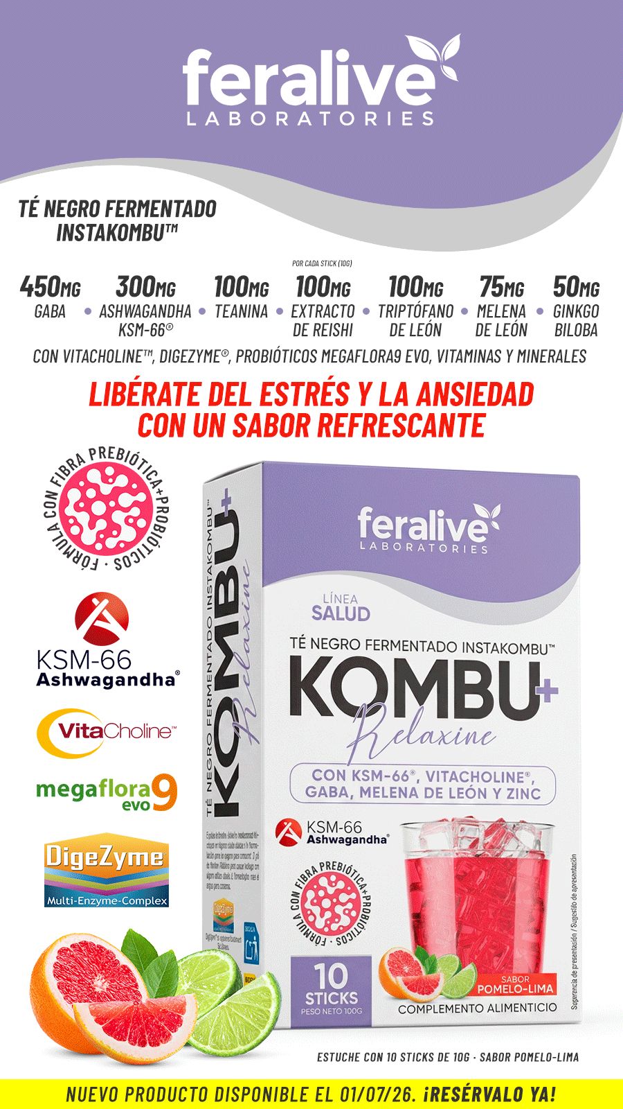 Kombu+ Relaxine pomelo y lima · 10 sticks | Feralive