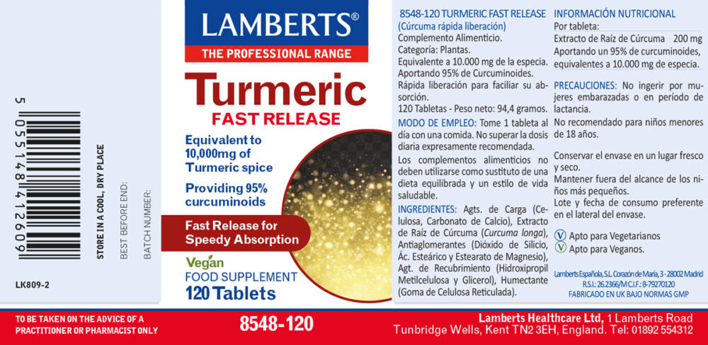CÚRCUMA LIBERACIÓN RÁPIDA DE 120T. (TURMERIC)