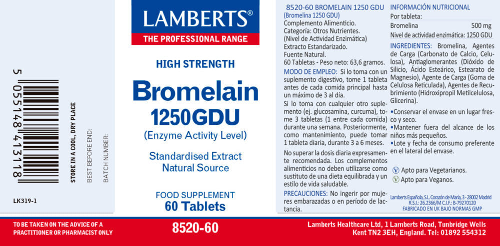 BROMELINA 1250GDU (500MG)LAMBERTS
