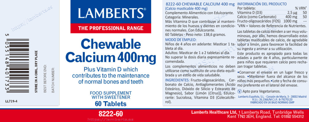 CALCIO MASTICABLE 400MG (CON VIT D Y F O S).
