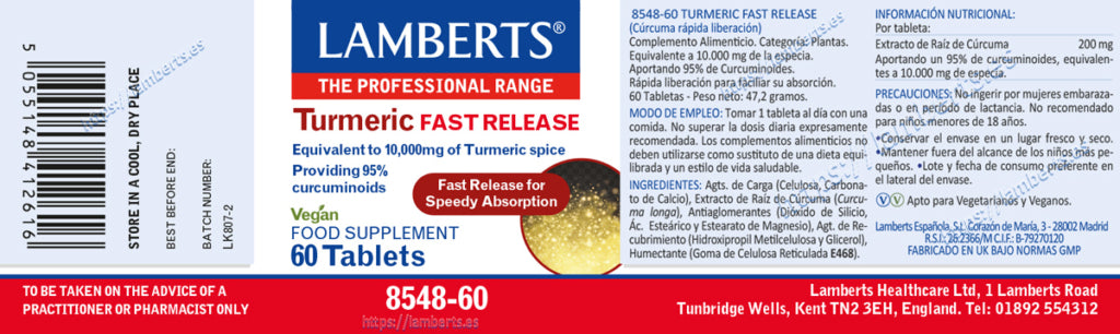 CÚRCUMA LIBERACIÓN RÁPIDA  DE 60T. (TURMERIC)