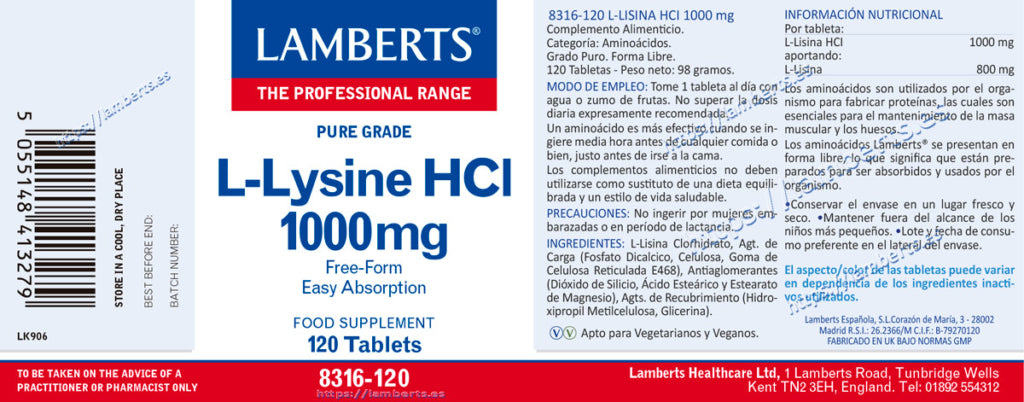 L- LISINA HCI 1000MG. LAMBERTS