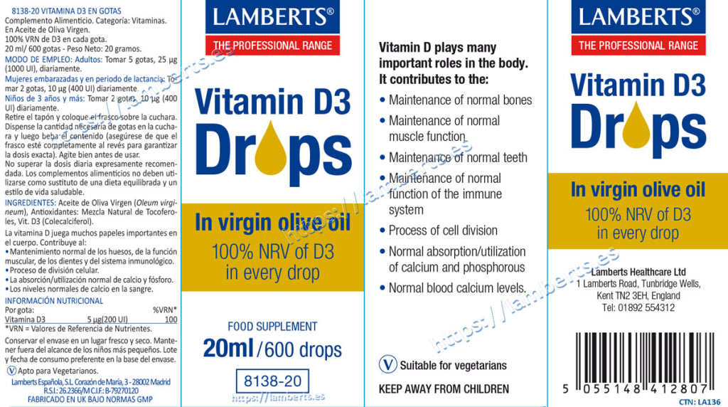 VITAM- D3 200UI EN GOTAS 20ML/600GOTAS LAMBERTS