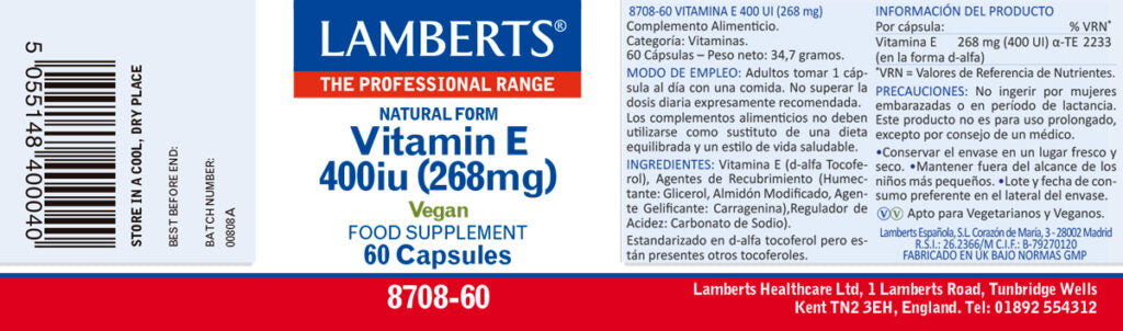 VITAM- E NATURAL 400UI X 60 LAMBERTS