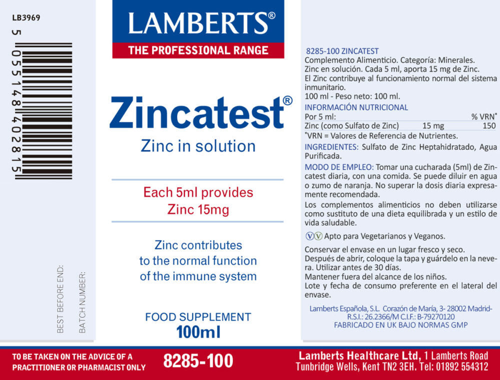 ZINCATEST LÍQUIDO 100ML. (EN FORMA DE SULFATO)