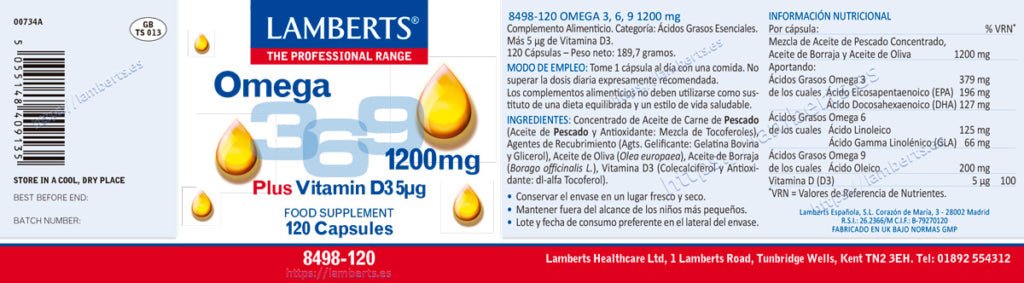 OMEGA 3-6-9 1200MG. CON VITAM D3 LAMBERTS
