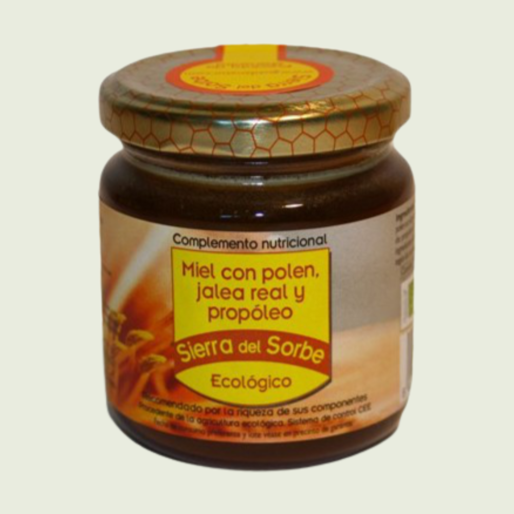 Miel con polen, jalea real y propóleo ecológica Sierra del Sorbe, 250 g