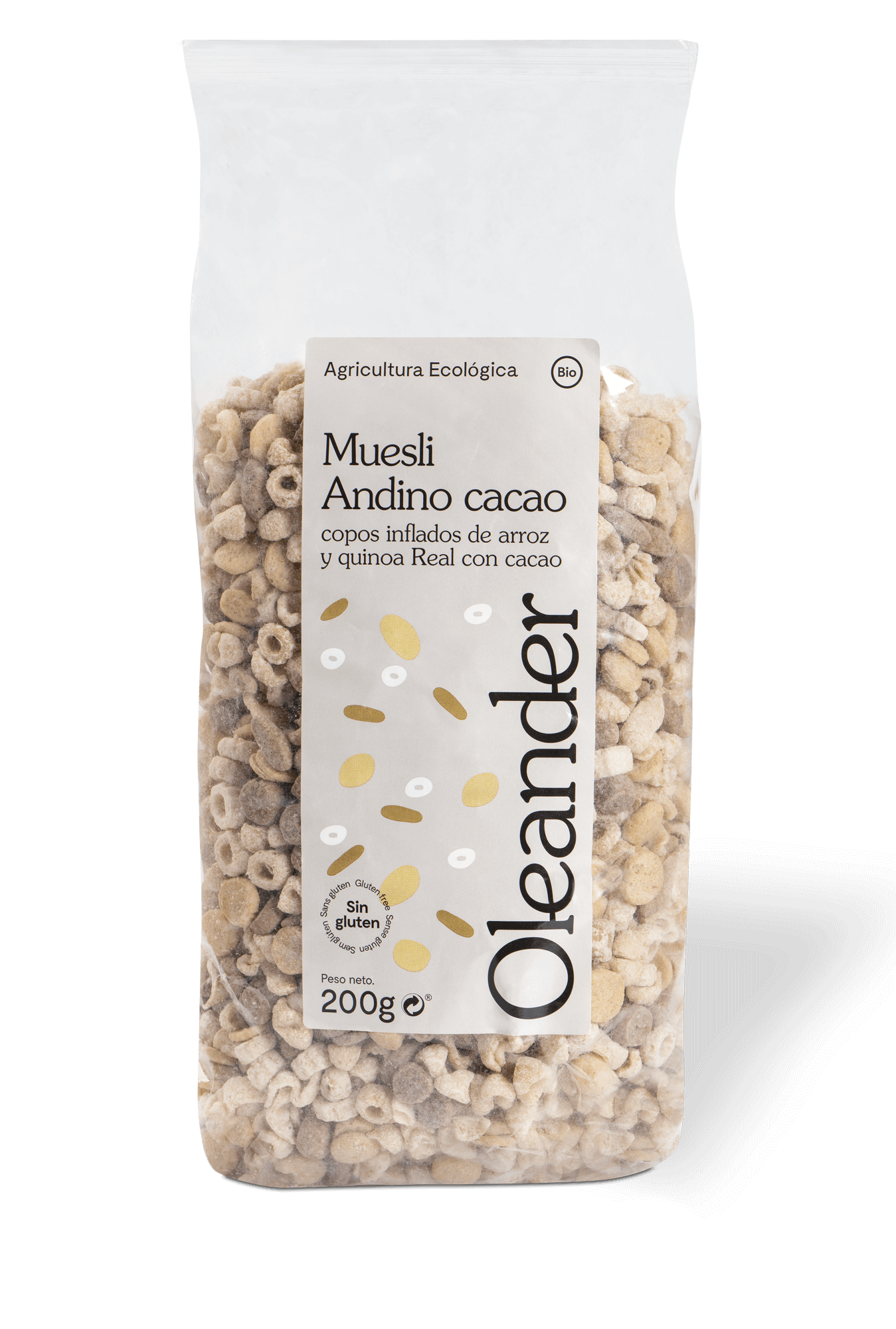 MUESLI ANDINO AL CACAO ARROZ/QUINOA “ SIN GLUTEN” BIO 8426684812043.